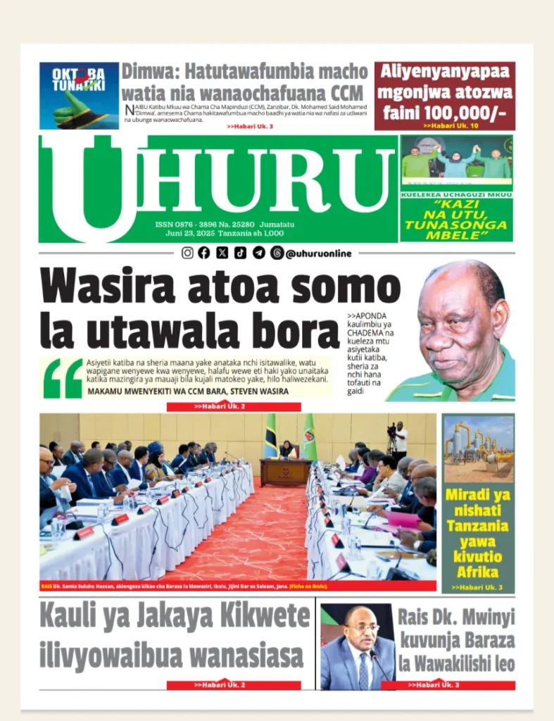 Magazeti ya Leo Tanzania Jumatatu Juni 23, 2025 8 7 6