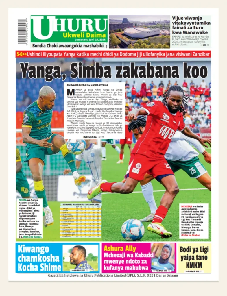 Magazeti ya Leo Tanzania Jumatatu Juni 23, 2025 9 8 6
