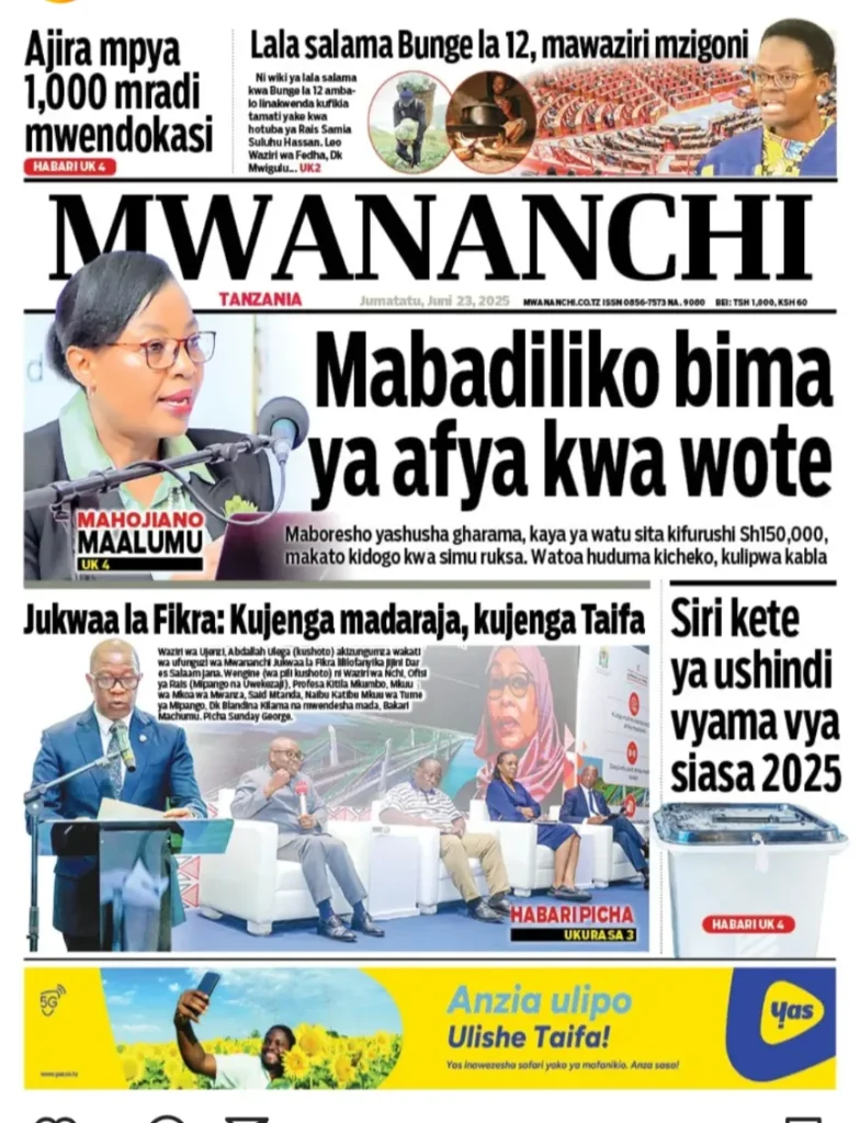 Magazeti ya Leo Tanzania Jumatatu Juni 23, 2025 10 9 6