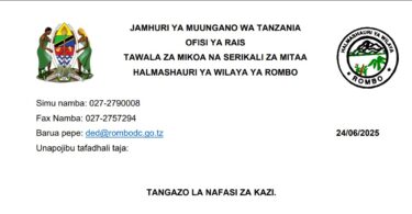 Nafasi 9 Za Kazi Halmashauri Ya Wilaya Ya Rombo