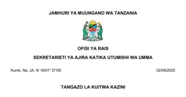 Majina ya Walioitwa Kazini Utumishi 02 Septemba 2025