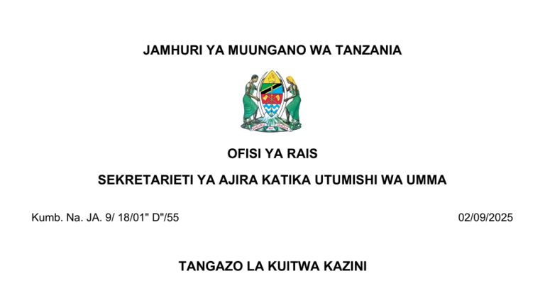 Majina ya Walioitwa Kazini Utumishi 02 Septemba 2025